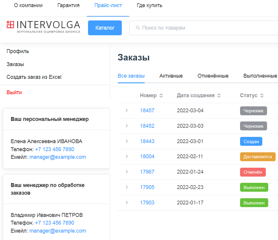 B2B-платформа от компании ИНТЕРВОЛГА