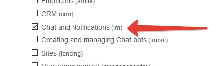 Выбор разрешение «Chat and Notifications (im)»