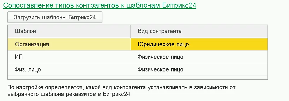 Настройка типов контрагентов