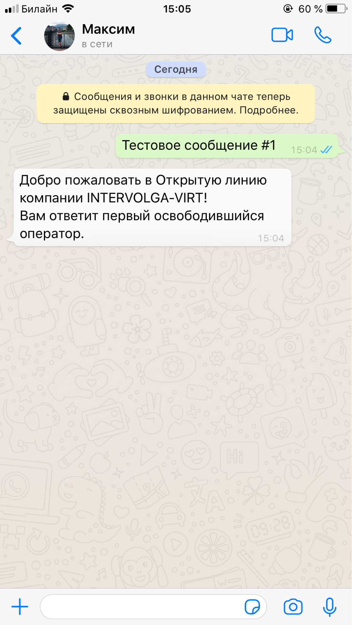 написание Тестового сообщения из Ватсап