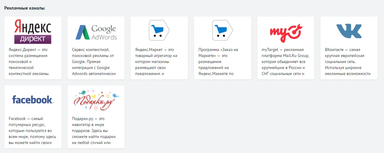 Готовые интеграции Roistat с популярными каналами рекламы
