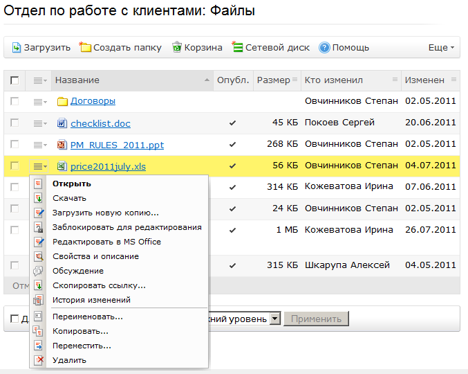 Файлы Отдела по работе с клиентами Файлы Отдела по работе с клиентами