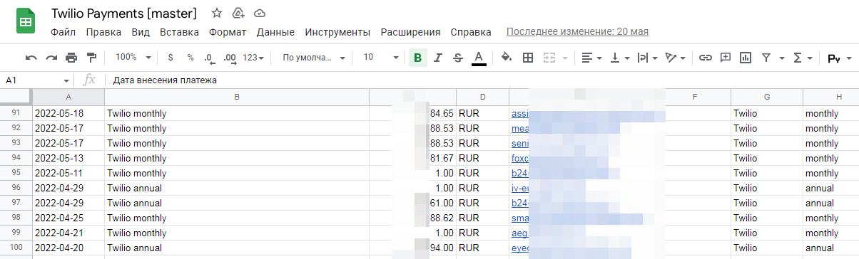 учет оплаты за лицензию twilio