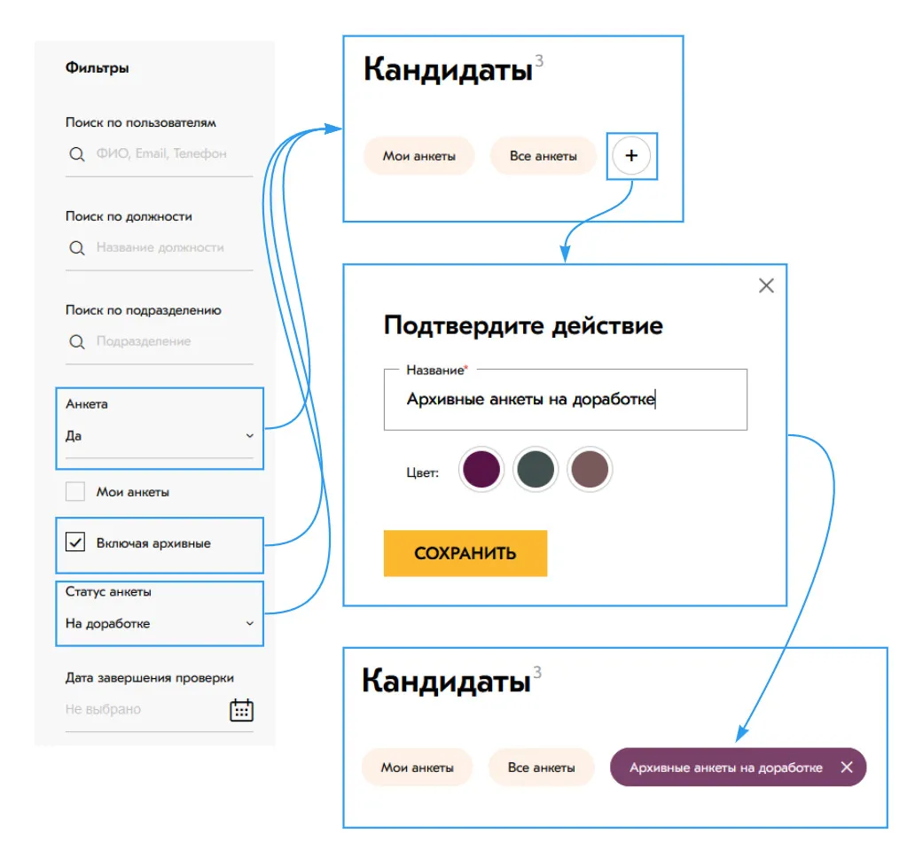 Фильтрация кадрового резерва в Личном кабинете кандидатов