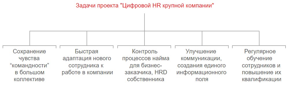Задачи проекта Цифровой HR-портал в крупной фармацевтической компании Схема задач проекта Цифровой HR-портал в крупной фармацевтической компании