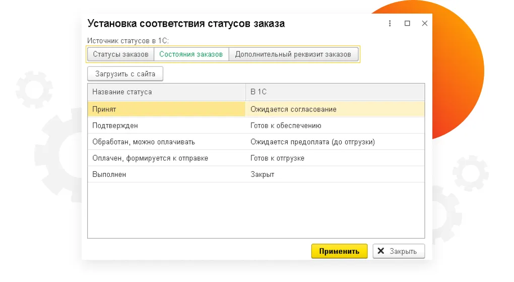 Статусы заказа в 1С