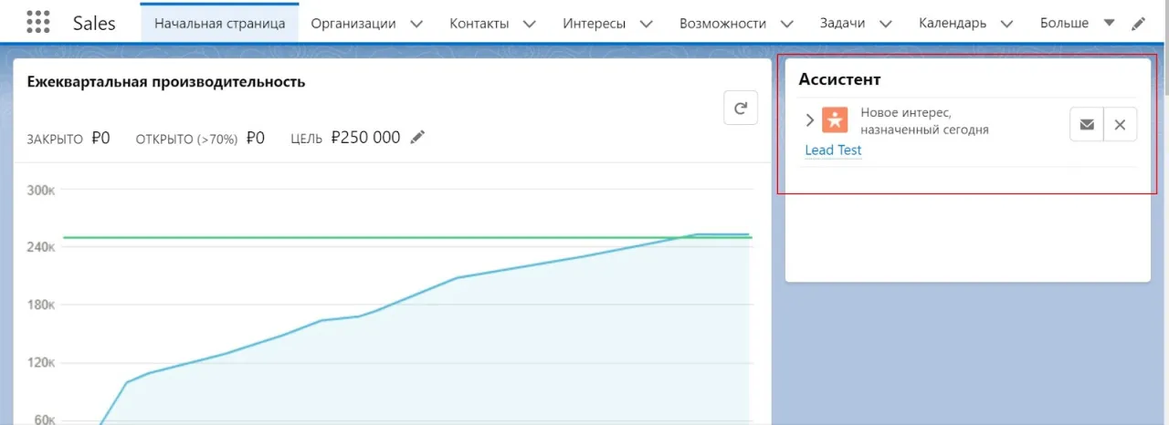 Появление нового лида в Ассистенте Salesforce